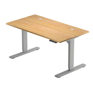 ash table top with two grommets on gray solo ryzer standing desk