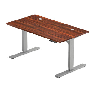 Walnut table top with two grommets with gray solo ryzer frame
