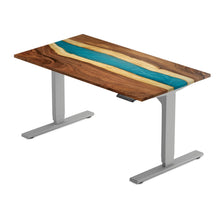 Blue Walnut Tabletop on Gray Solo Ryzer Standing Desk Frame