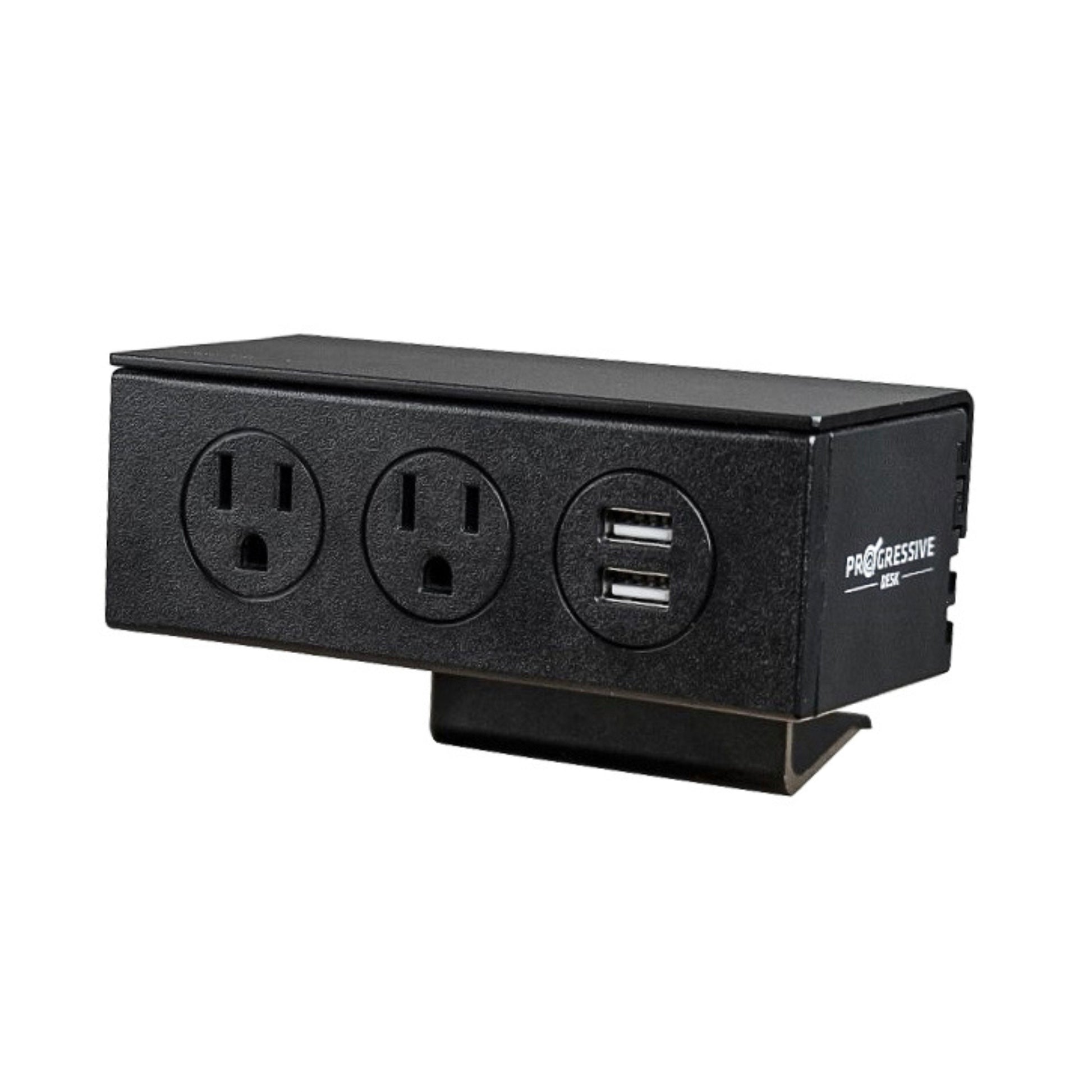 2 Plug Desk Clamp Power Bar w/ USB Ports black