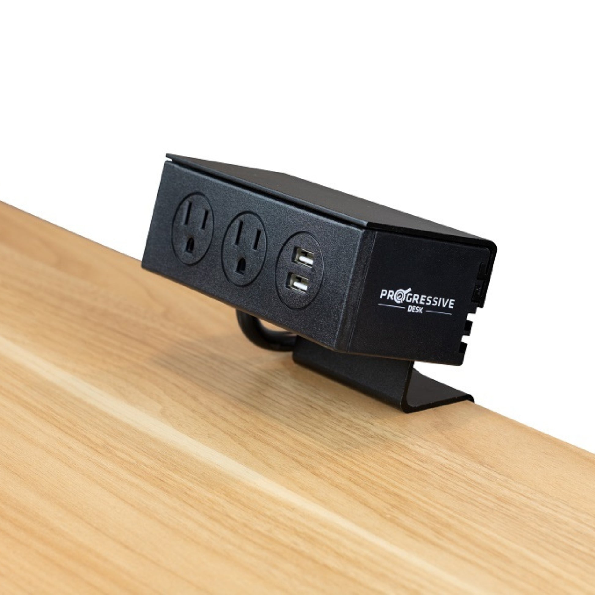 2 Plug Desk Clamp Power Bar w/ USB Ports black