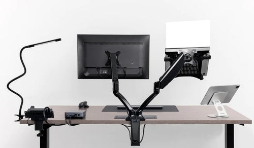 Mount-it! Stand Up Workstation With Dual Monitor Mount  Standing Desk  Converter With Height Adjustable Keyboard & Counterbalance Monitor Arm :  Target