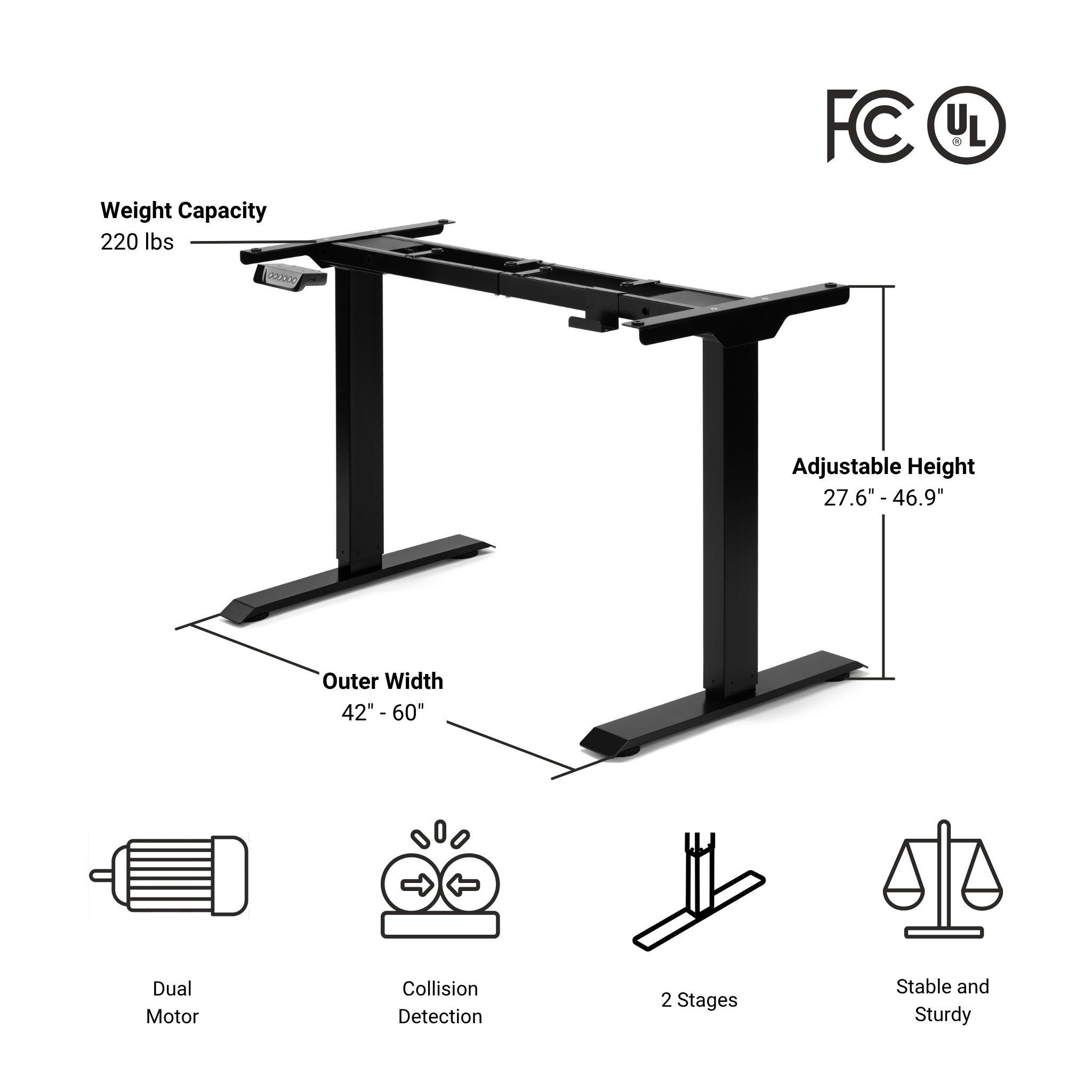 Extendable Desk Frame Adjustable Desk Frame - Prime Ryzer Frame - Black or White ...