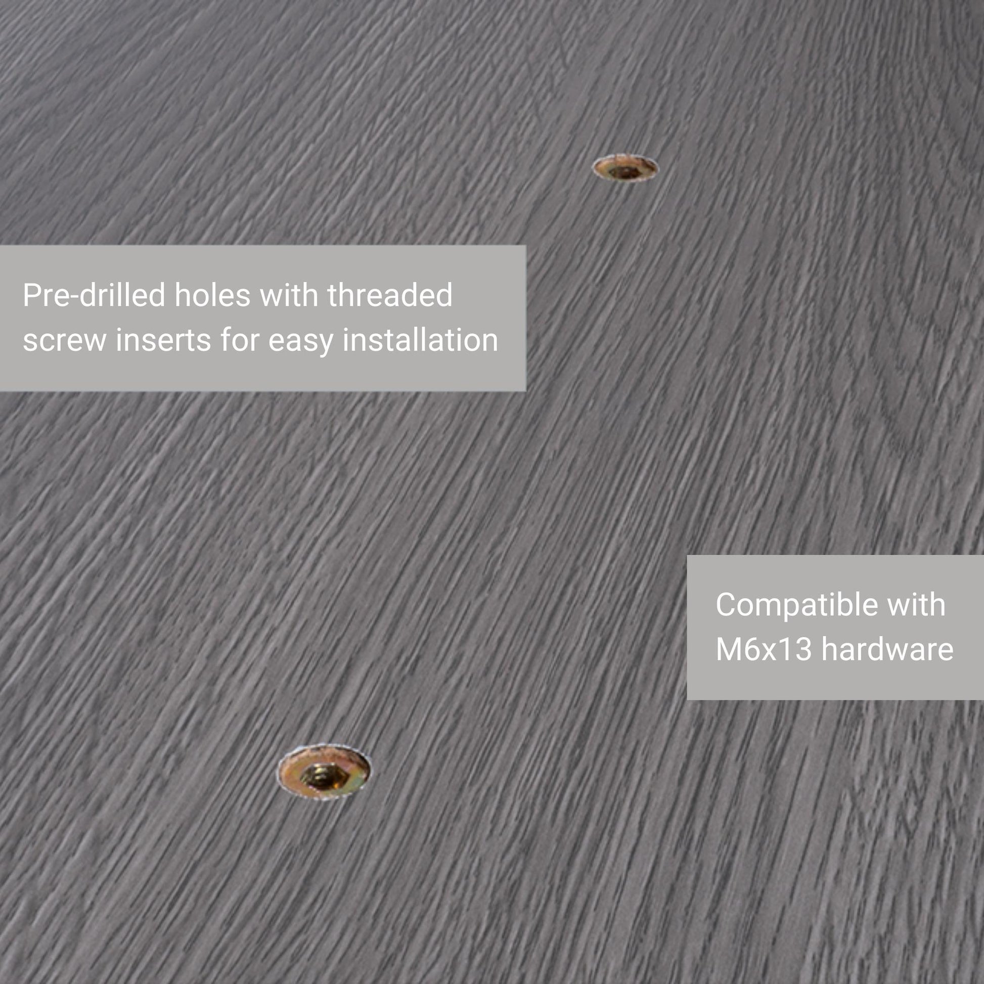 Gray Oak Tabletop pre-drilled holes