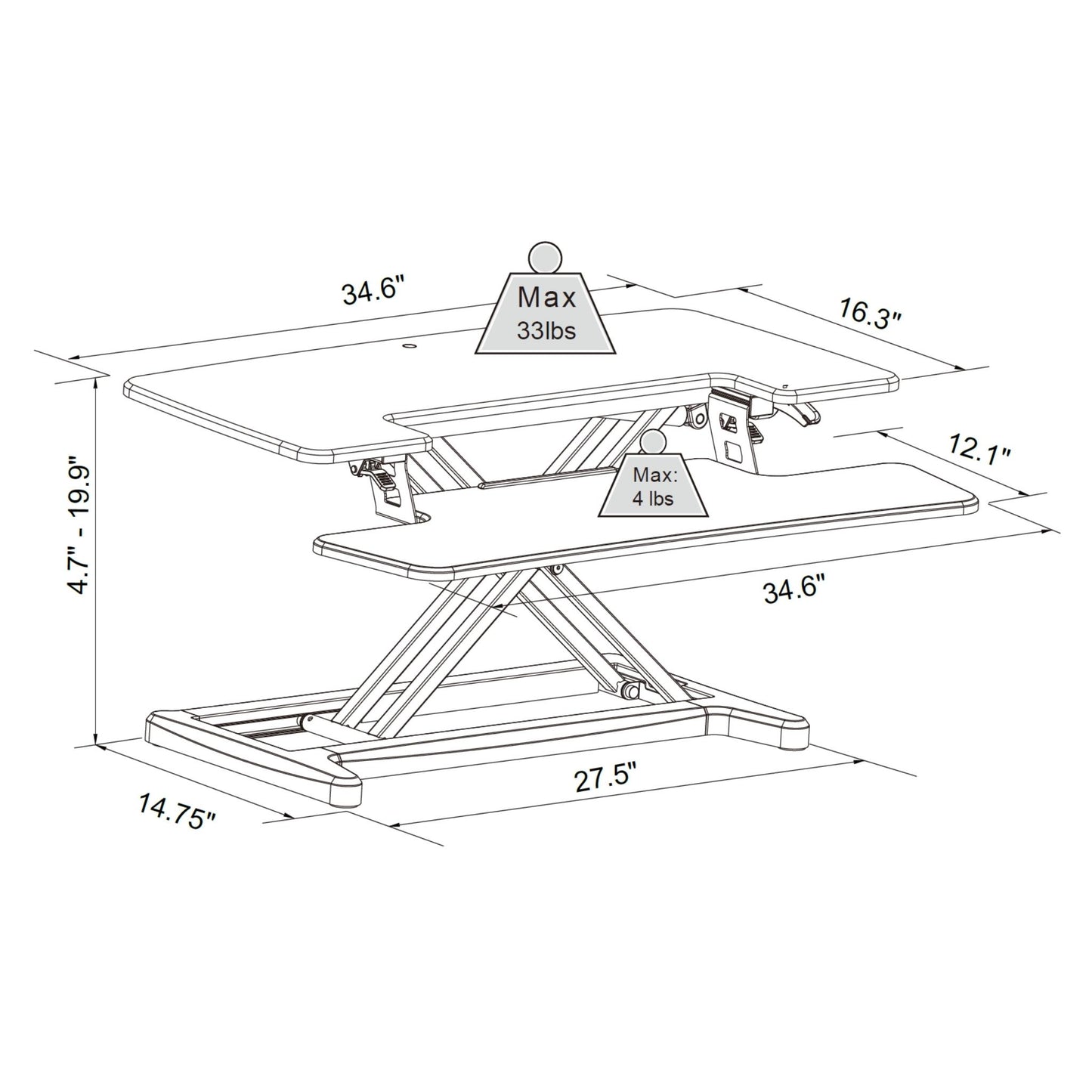 Mechanical Desk Converter dimensions